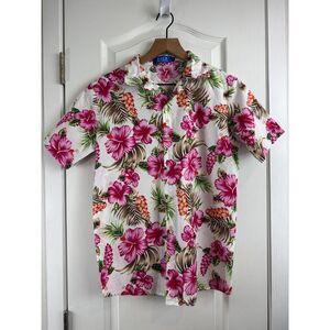 SSLR Boys Collection Short Sleeve Hawaiian Shirt Pink Green White Size XL